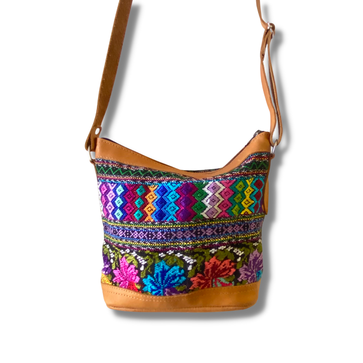 Huipil Upcycled Leather Crossbody Adjustable Strap Bag - Guatemala