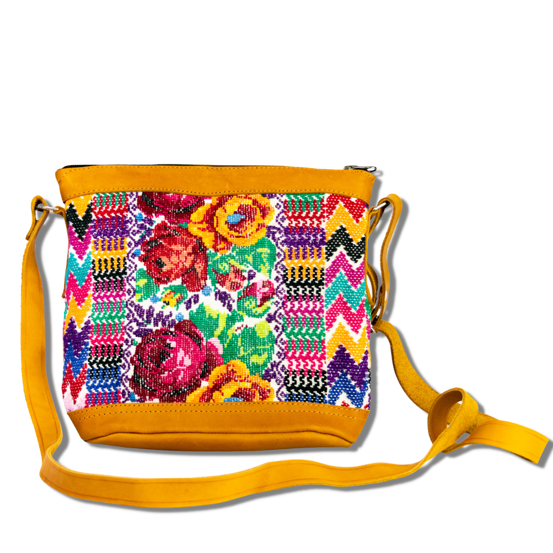 Huipil Upcycled Leather Crossbody Adjustable Strap Bag - Guatemala
