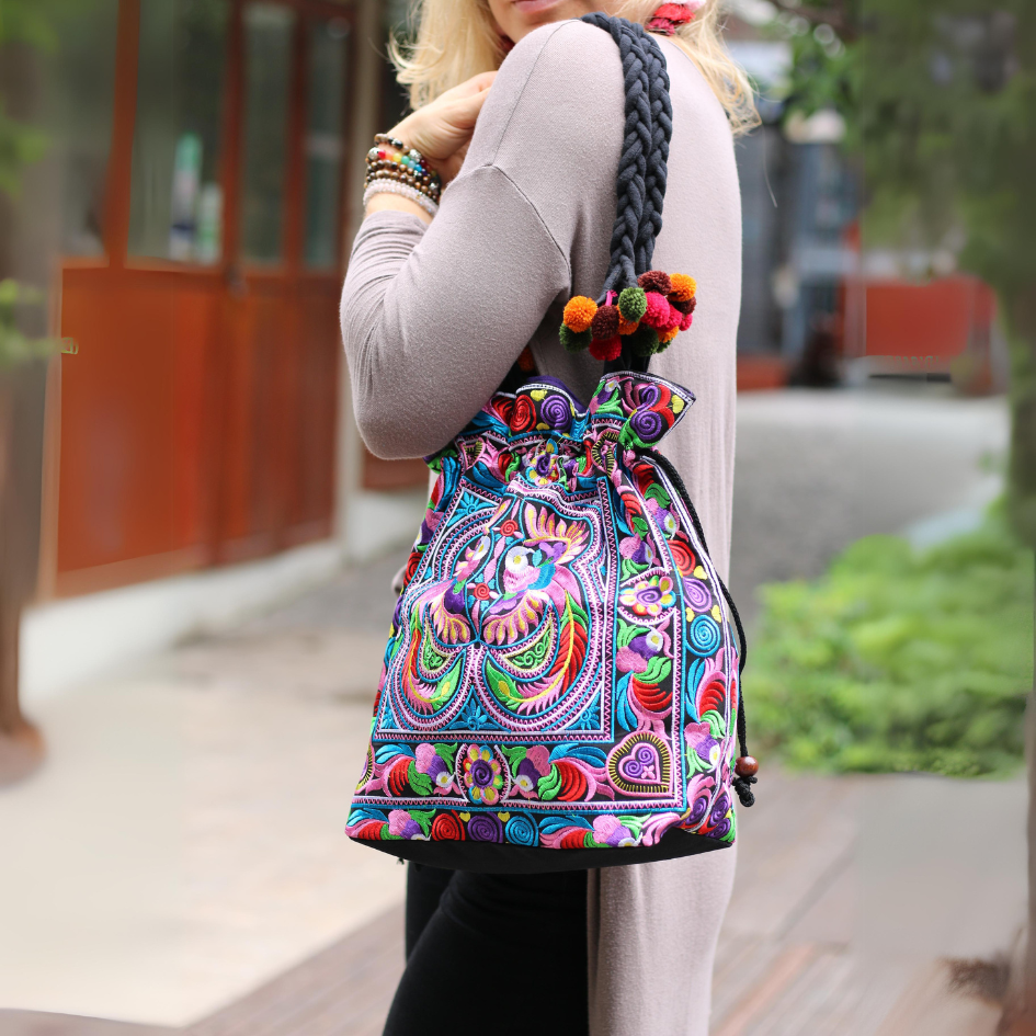 Cinch Hmong Embroidered Shoulder Purse - Thailand - Osadia Concept Store