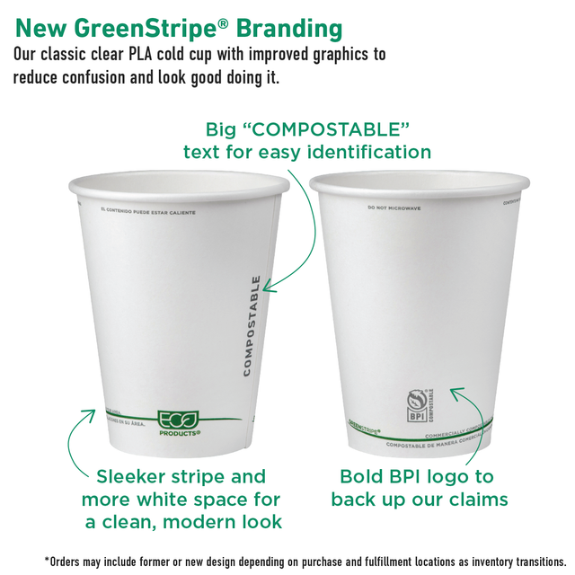 Eco-Products GreenStripe Renewable & Compostable Hot Cups, 12oz (QTY 1000), SKU EP-BHC12-GS
