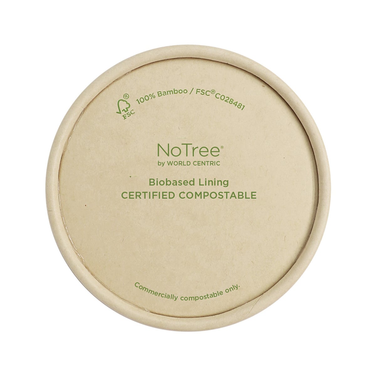 World Centric Compostable NoTree Paper Lid for 12-16 oz Tall Bowls, Natural (QTY 500), SKU BOL-NT-12T