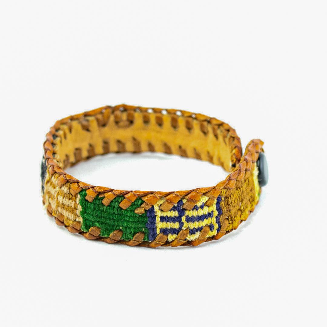Chula Handmade Fabric & Leather Snap-on Bracelet - Guatemala