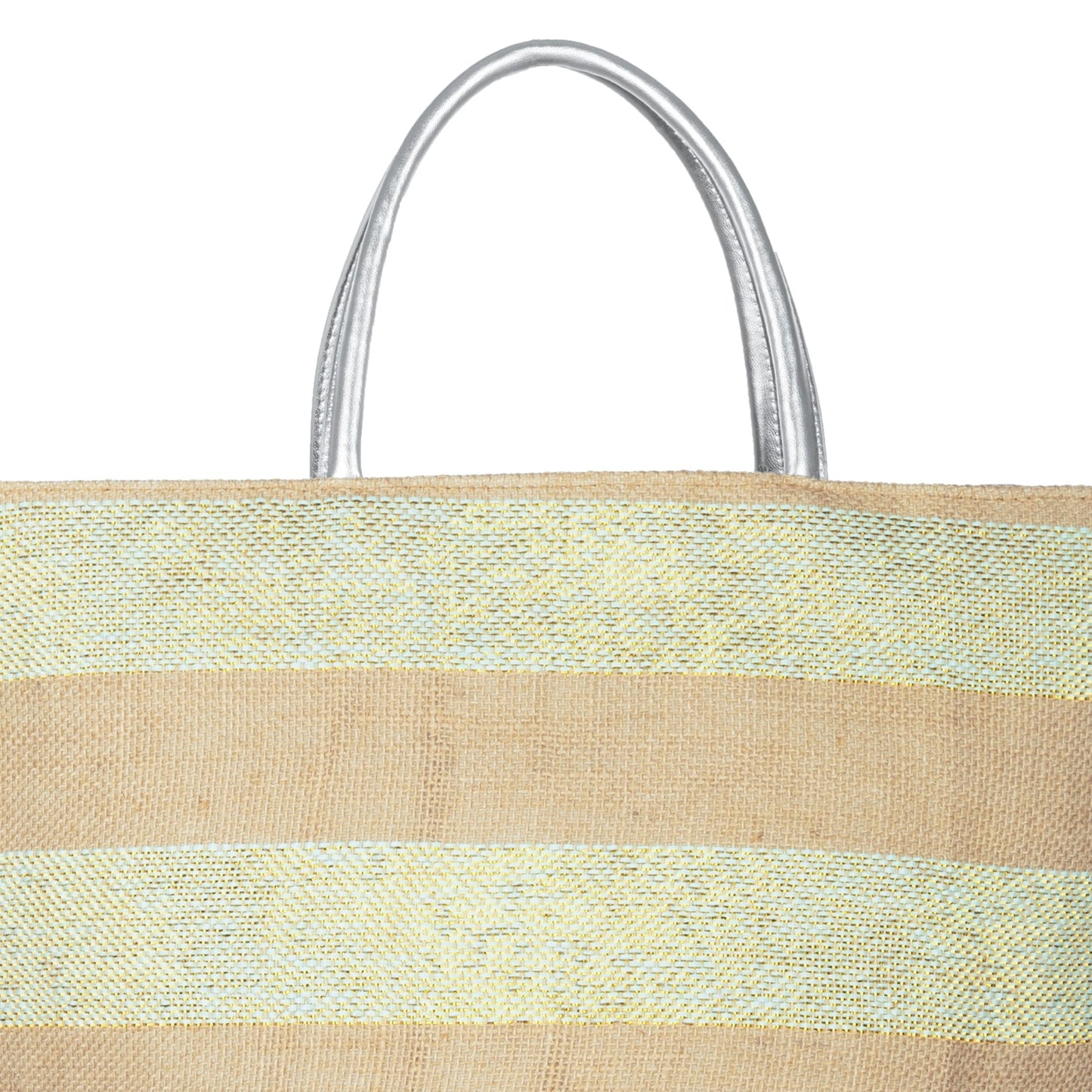Striped Tote With Metallic Silver Leather Handles