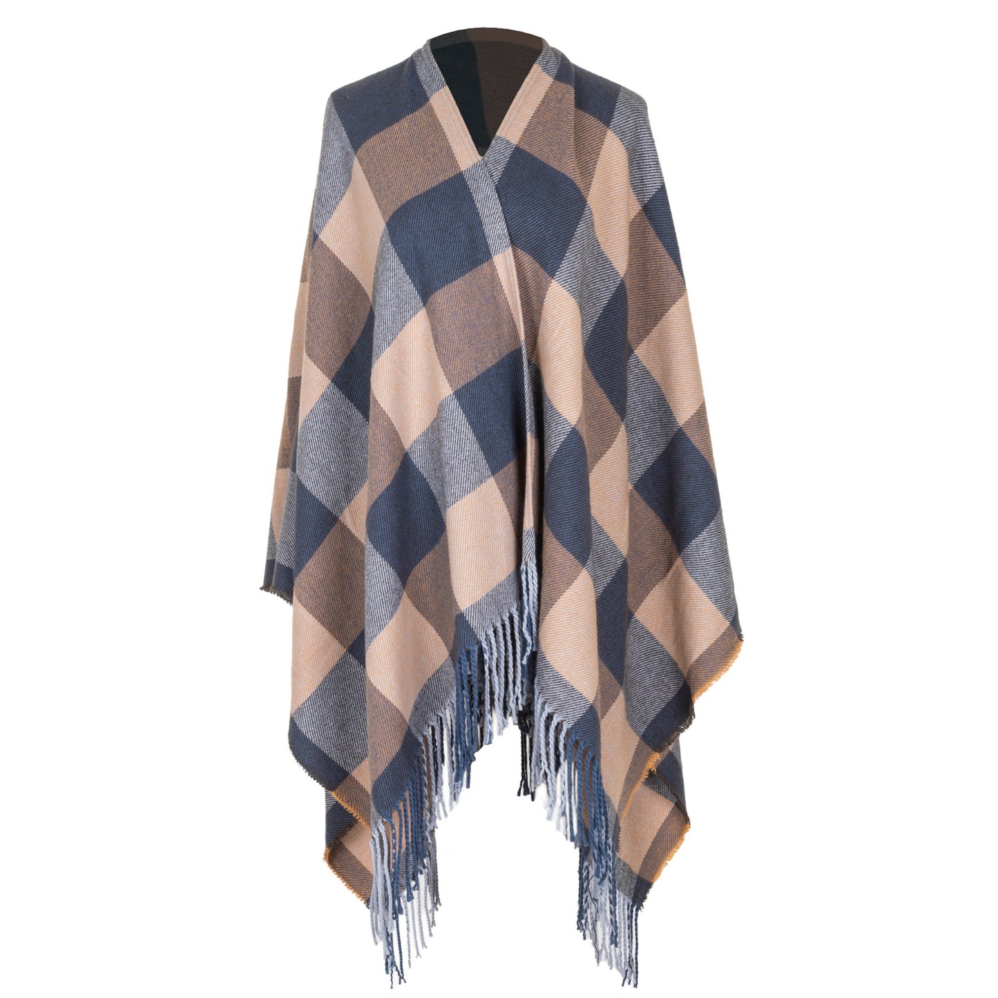 Maddie - Womens Woven Plaid Open Front Poncho