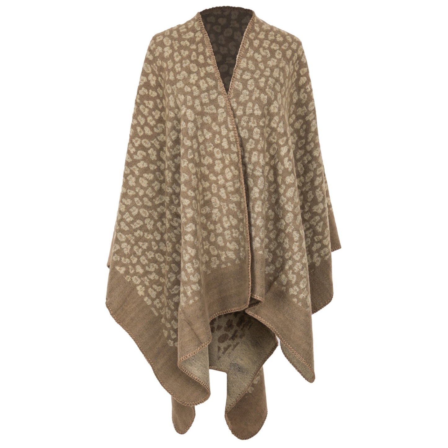 Marybeth - Womens Jacquard Leopard Open Front Poncho