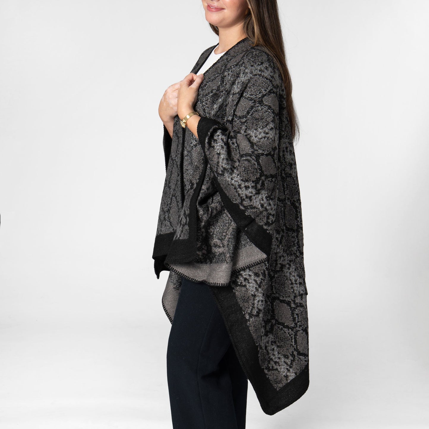 Reese - Womens Jacquard Snake Open Front Poncho