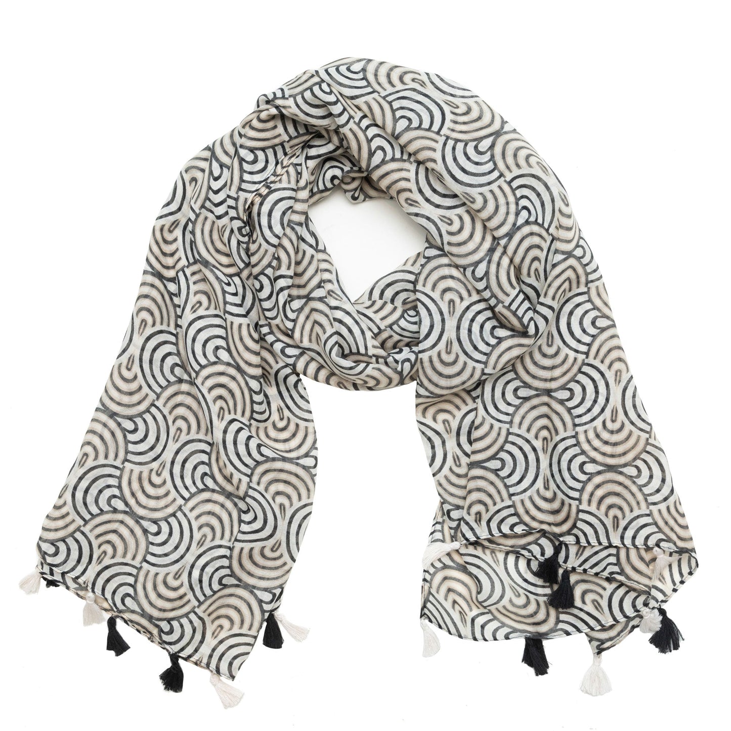 Rain or Shine - Light Weight Woven Black and White Rainbow Scarf