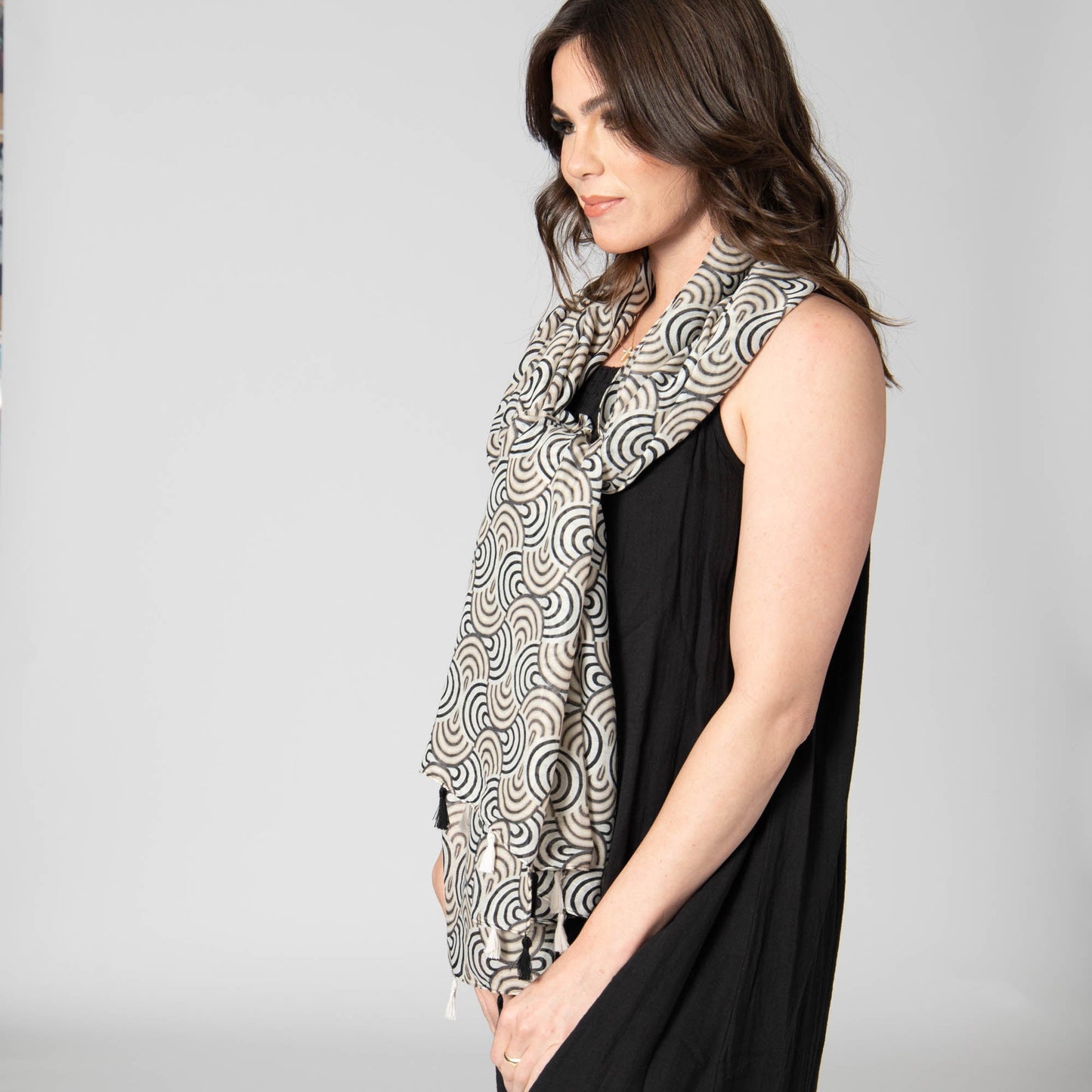 Rain or Shine - Light Weight Woven Black and White Rainbow Scarf