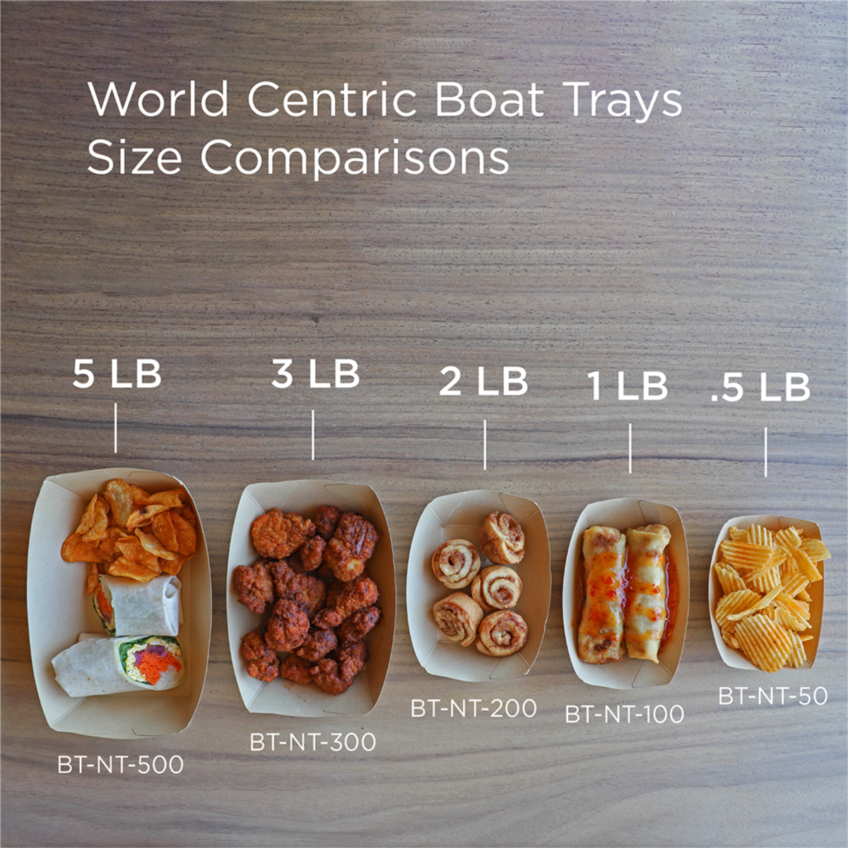 World Centric 5 lb NoTree Compostable Boat Tray, FSC Bamboo (QTY 500), SKU BT-NT-500