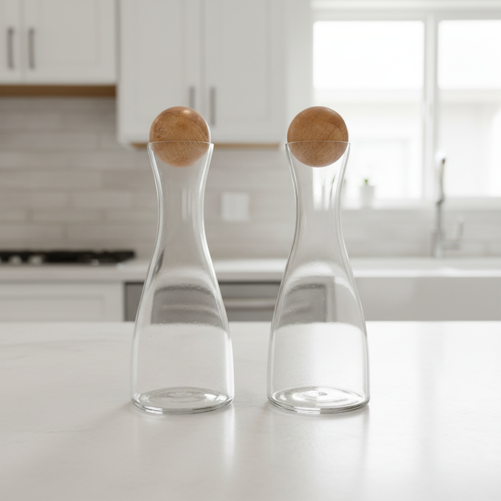 Glass & Mango Wood Cruet Set