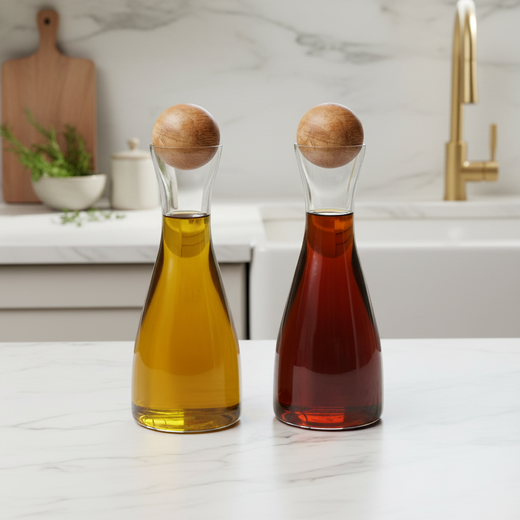 Glass & Mango Wood Cruet Set
