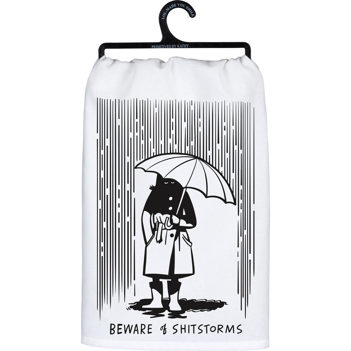 Beware Of Shitstorms Kitchen Towel | Black and White Cotton Hand Tea Dish Cloth | 28" x 28"