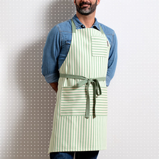Bib Apron with Pockets - Striped
