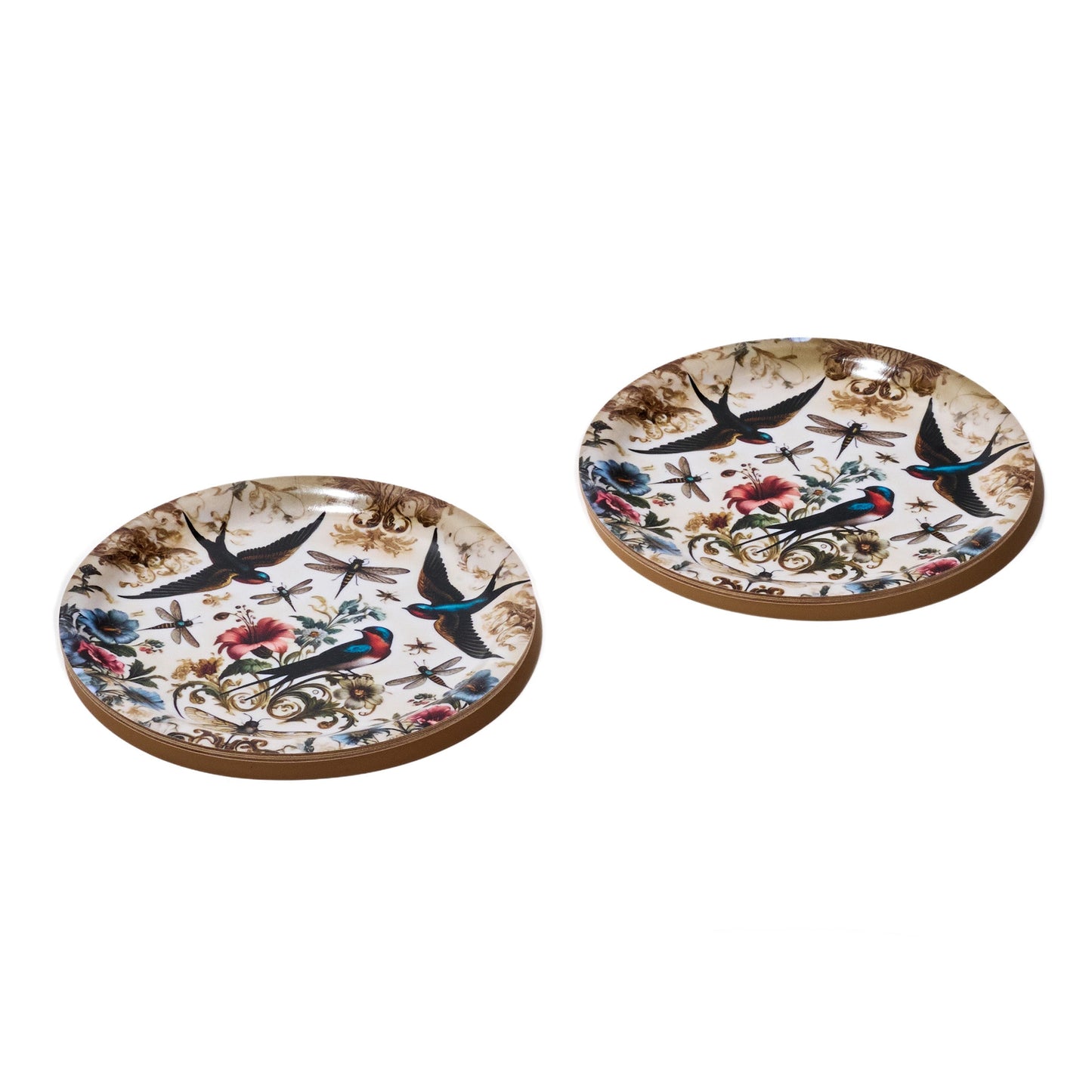 Birds and Bees Birchwood Tray - Mini Round - Set of 2