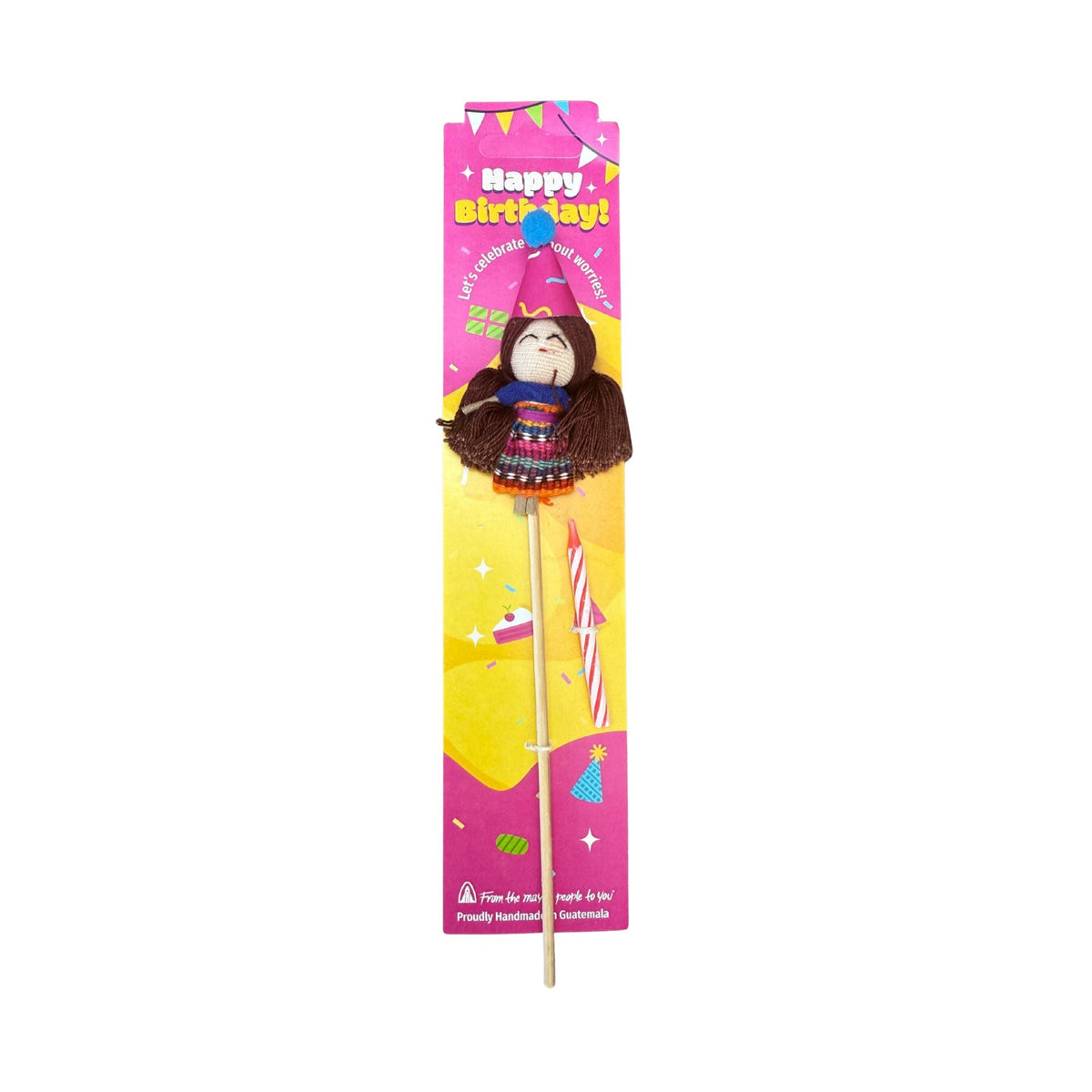 Birthday Cake Topper with Worry Doll & Candle