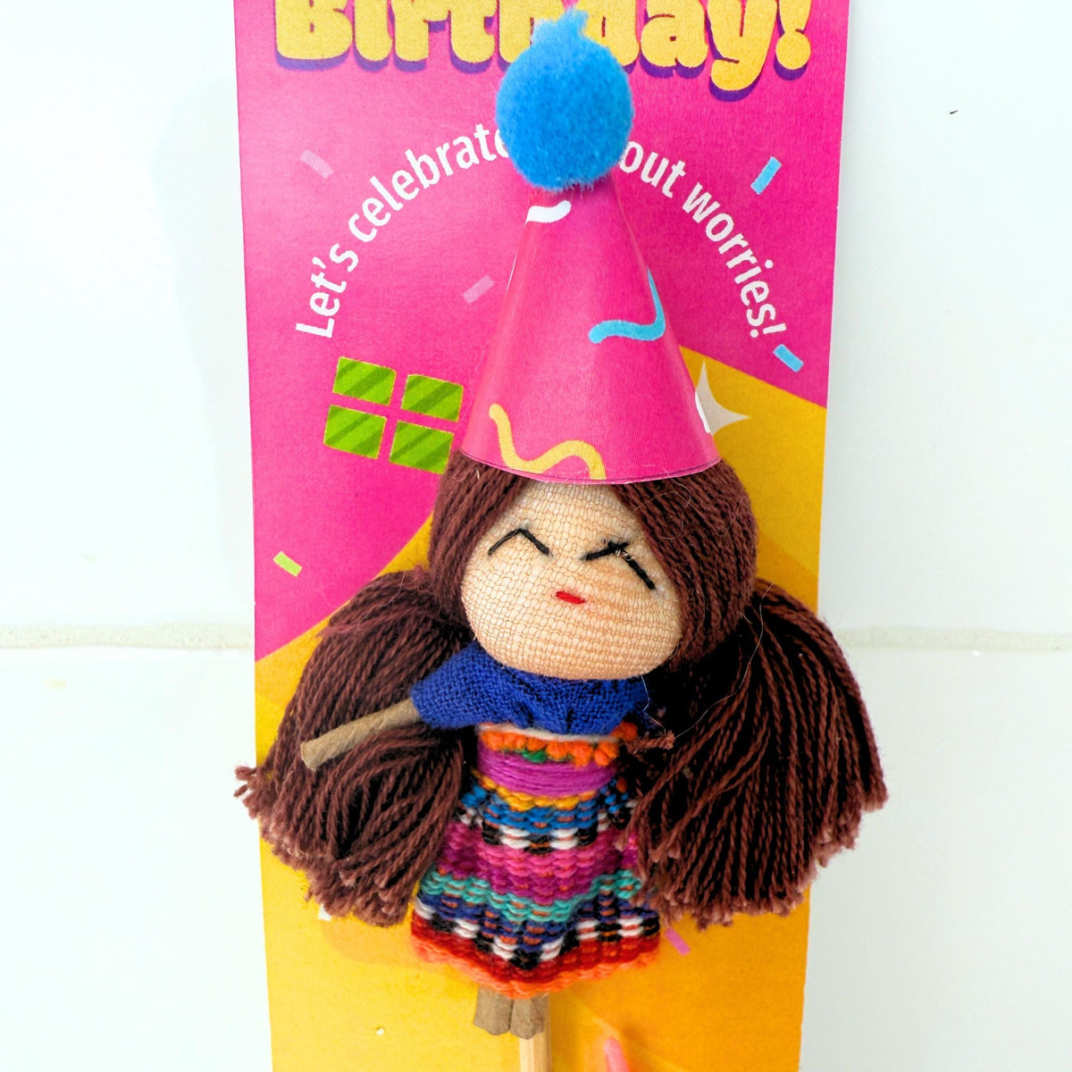 Birthday Cake Topper with Worry Doll & Candle