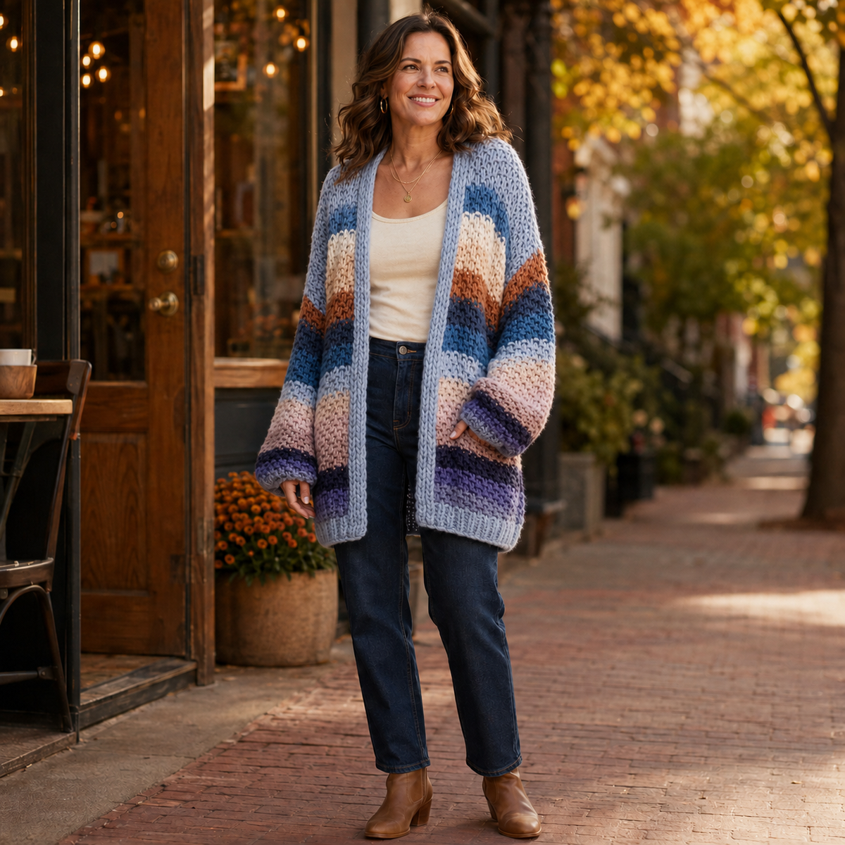 Slate Blue Hand-Crochet Open Cardigan