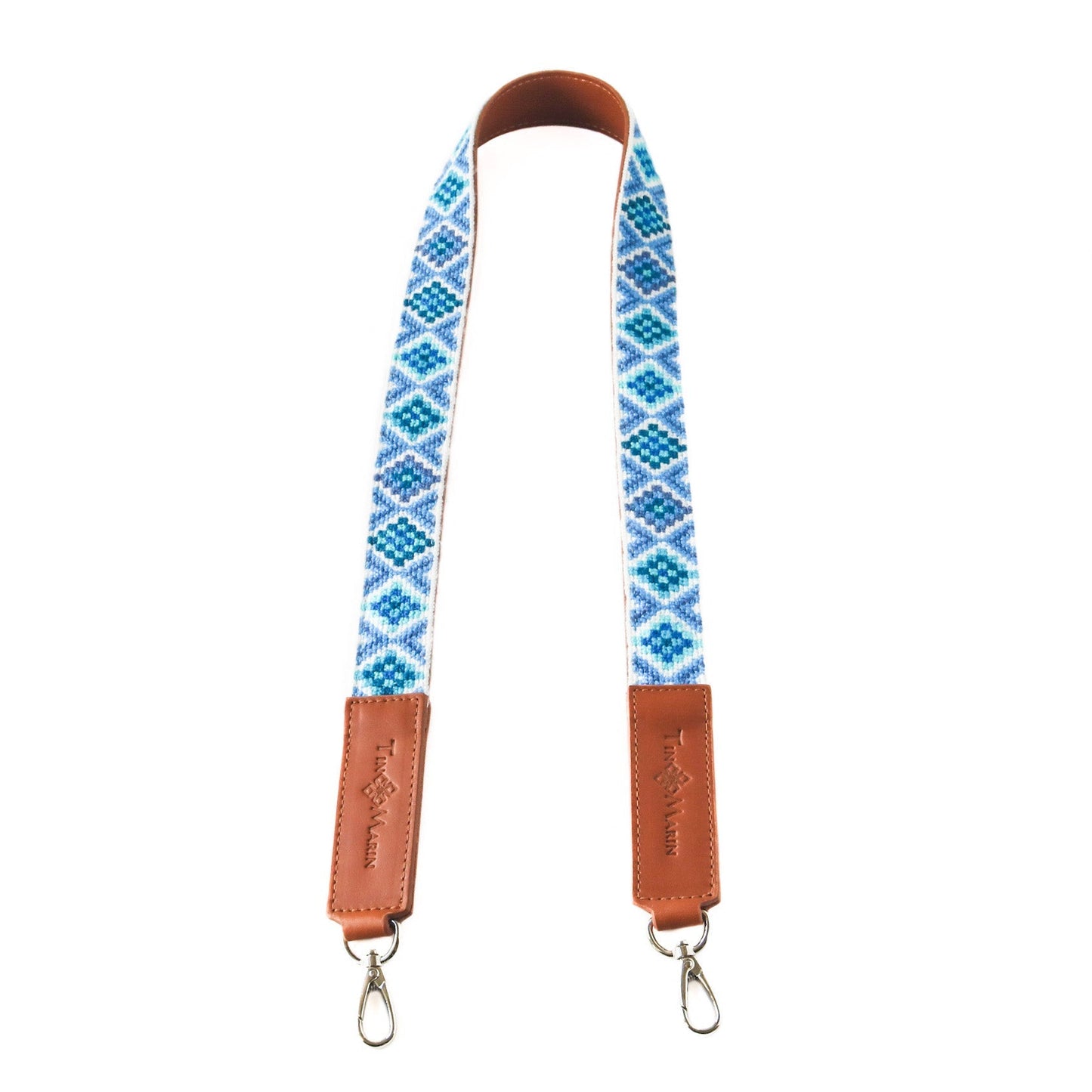 Mai Woven Bag Strap - Blue with Tan Leather