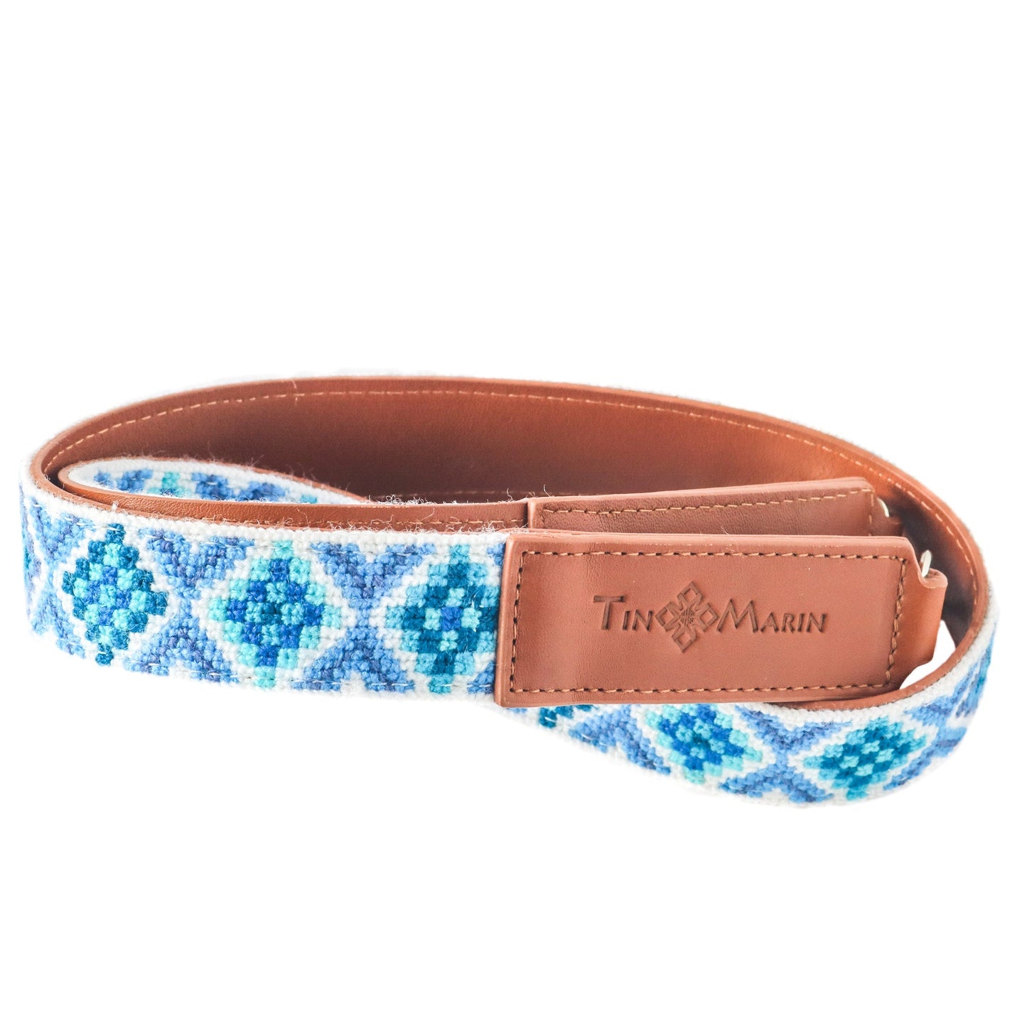 Mai Woven Bag Strap - Blue with Tan Leather