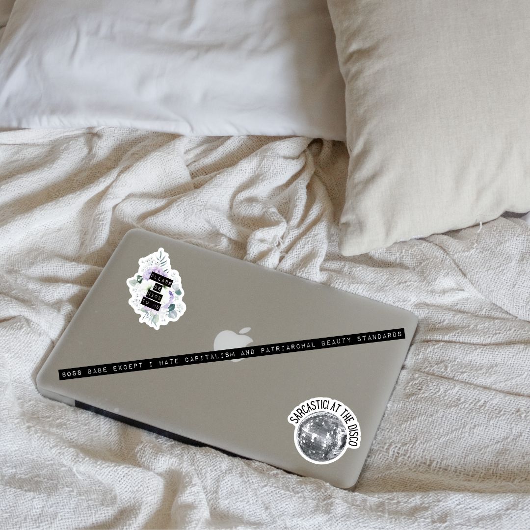 Boss Babe Except I Hate Capitalism And Patriarchal Beauty Standards | Old-fashioned Label Vinyl Die Cut Sticker | 12.99" x 0.39"