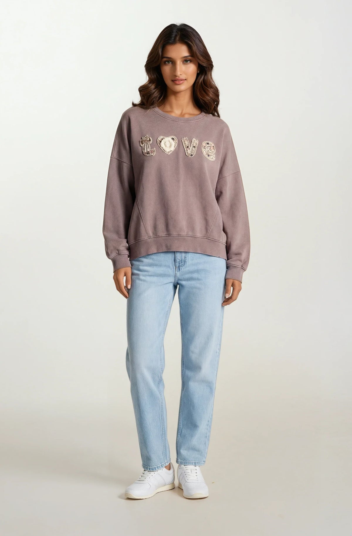 Boho "Love" Embellished Mineral Wash Sweatshirt