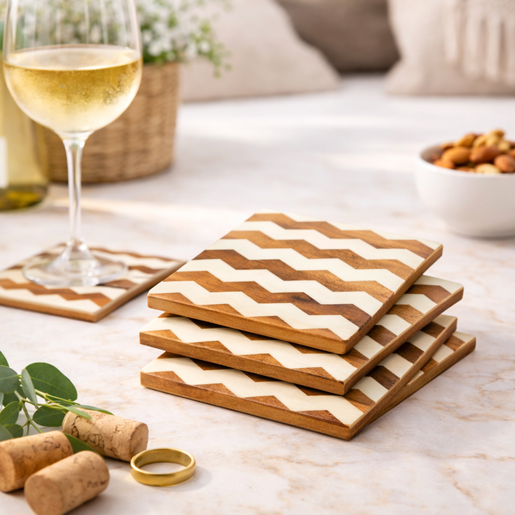 Marquewood and Resin Stripes Coasters Set of 4