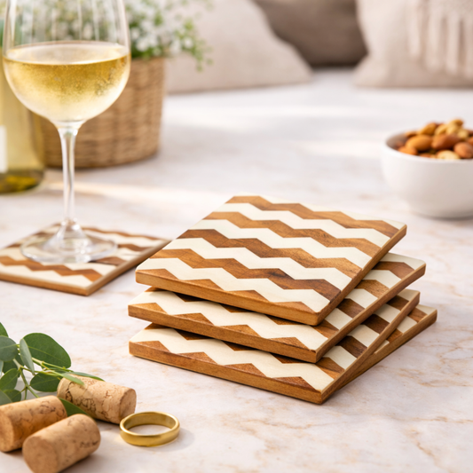Marquewood and Resin Stripes Coasters Set of 4