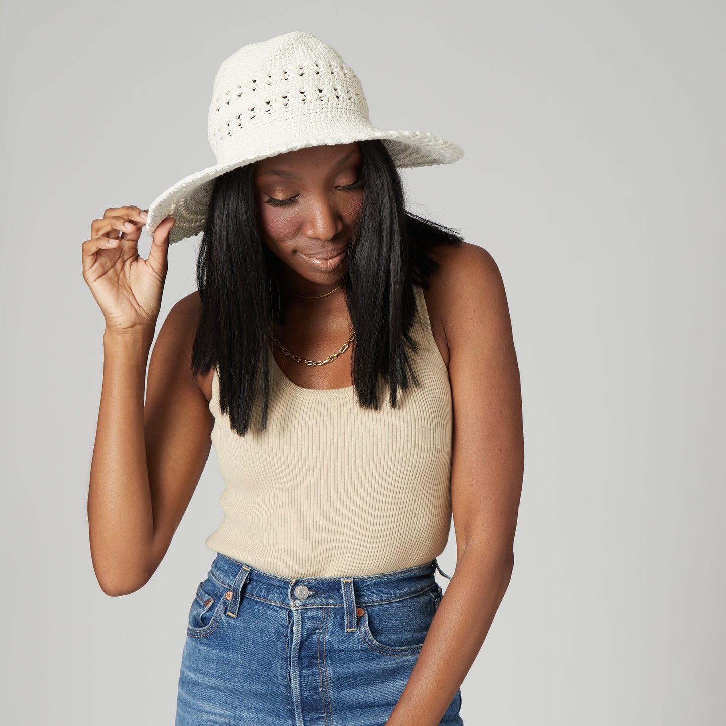 Women's Cotton Crochet Hat With A Large Brim