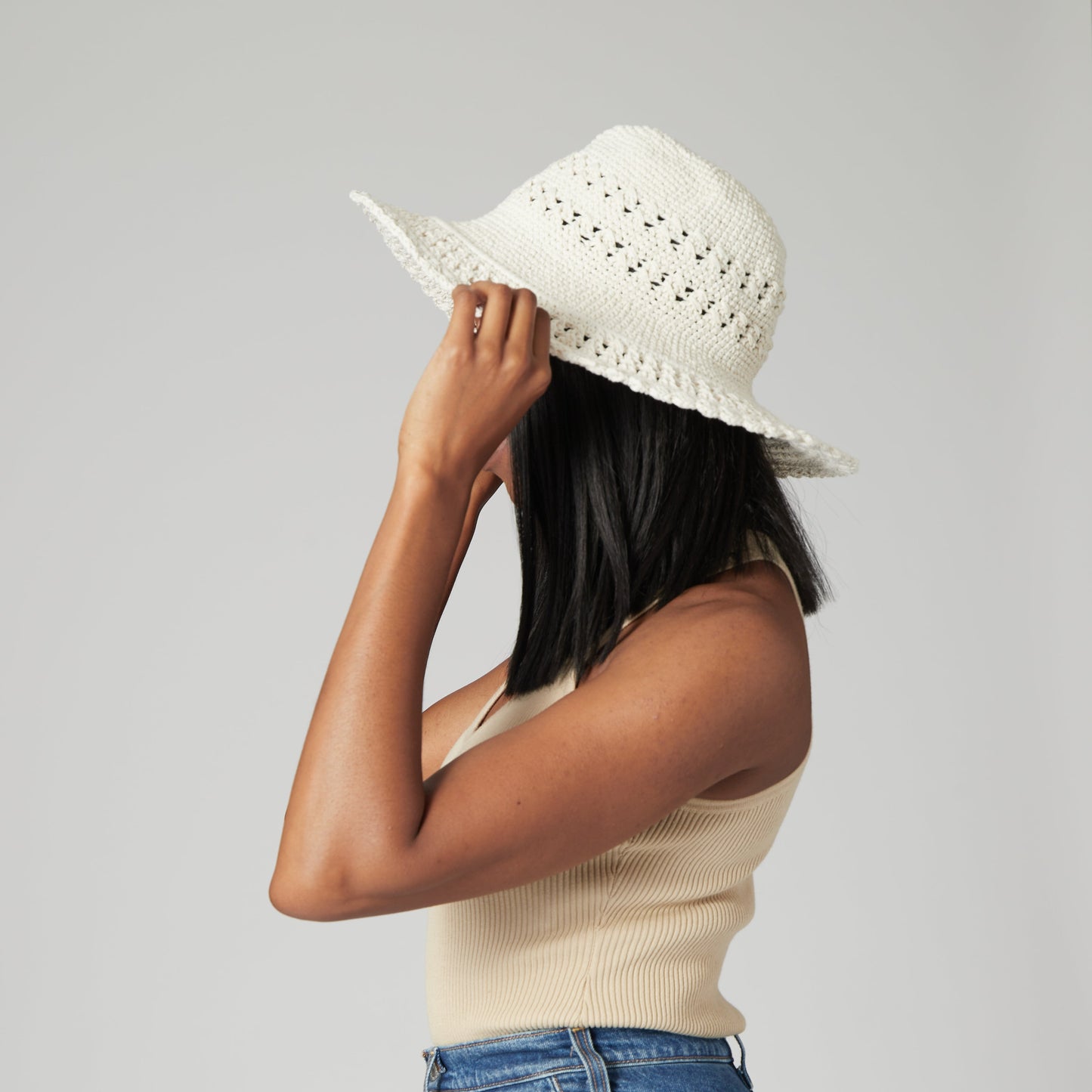 Women's Cotton Crochet Hat With A Large Brim