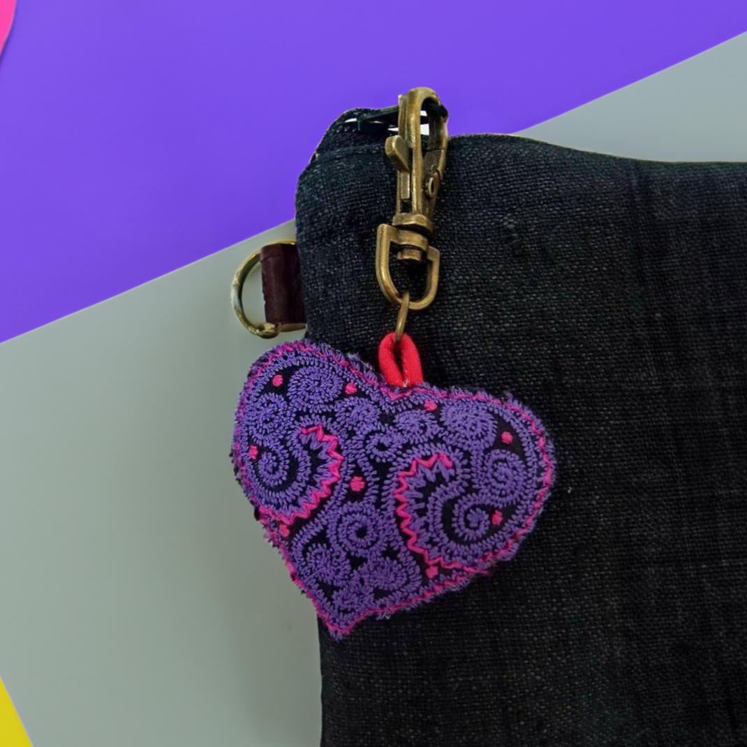 Heart Hmong Embroidered Zipper Pull | Keychain - Thailand