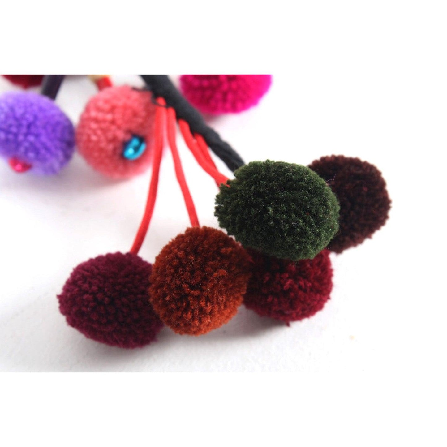 Cascade Pom Pom Keychain | Handmade Zipper Pull with Beads and Bells | Thailand