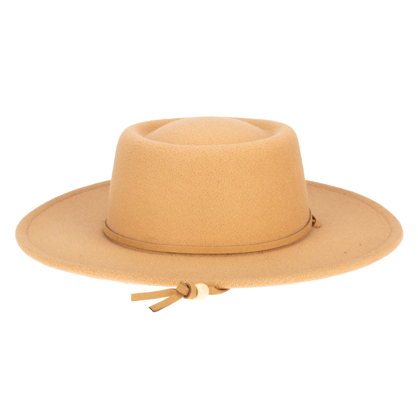 Women's Faux Felt Boater W/ Faux Leather Chin Cord