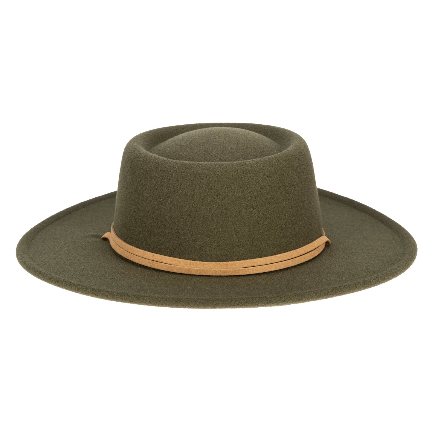 Women's Faux Felt Boater W/ Faux Leather Chin Cord