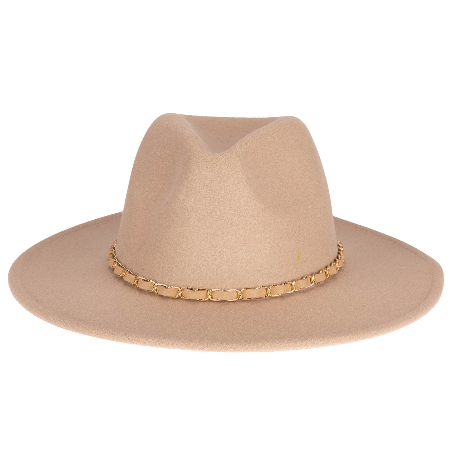 Women's Faux Felt Fedora W/ Gold Chain Trim