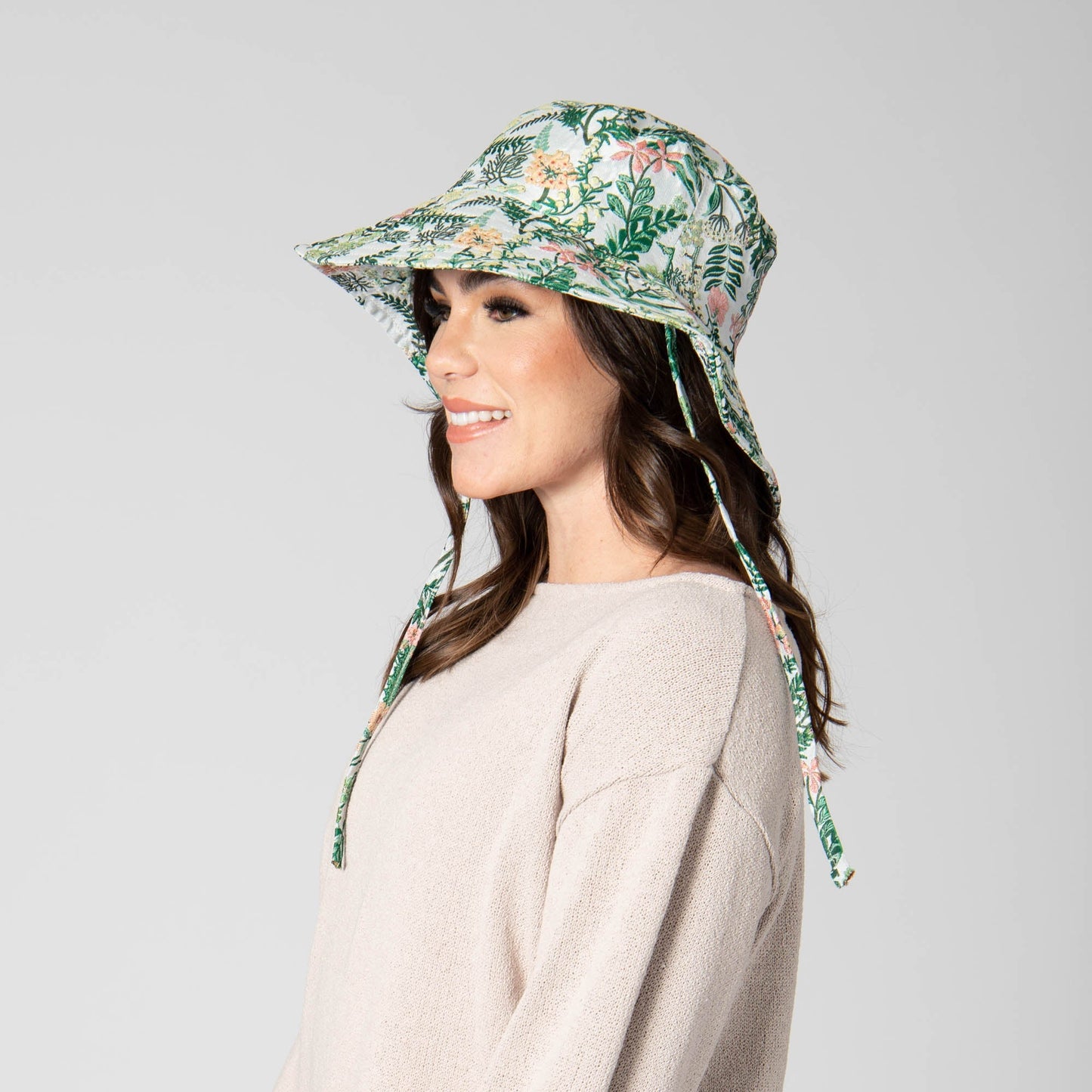 Colony Palms - Floral Printed Bucket Hat with Ties