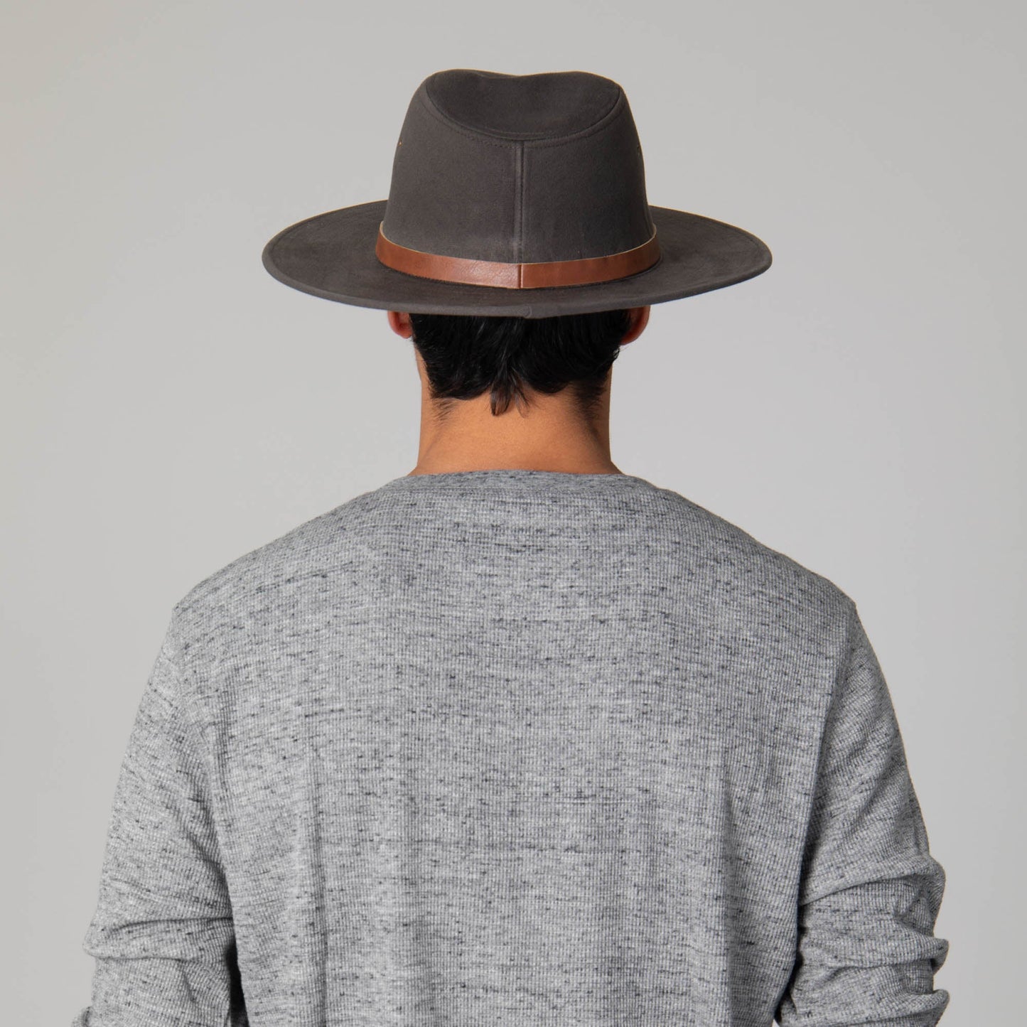 Faux Felt Fedora with Braided Faux Leather Trim
