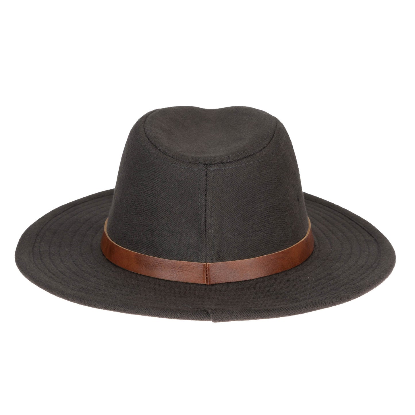 Faux Felt Fedora with Braided Faux Leather Trim