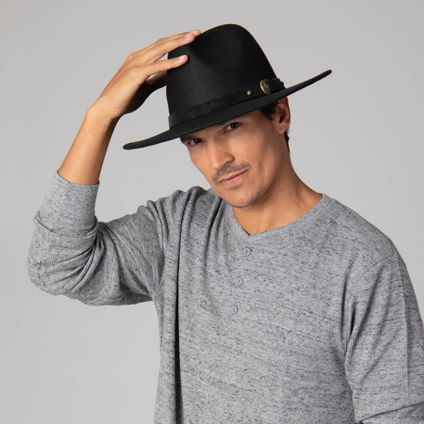 Faux Felt Fedora with Faux Leather Western Buckle Band