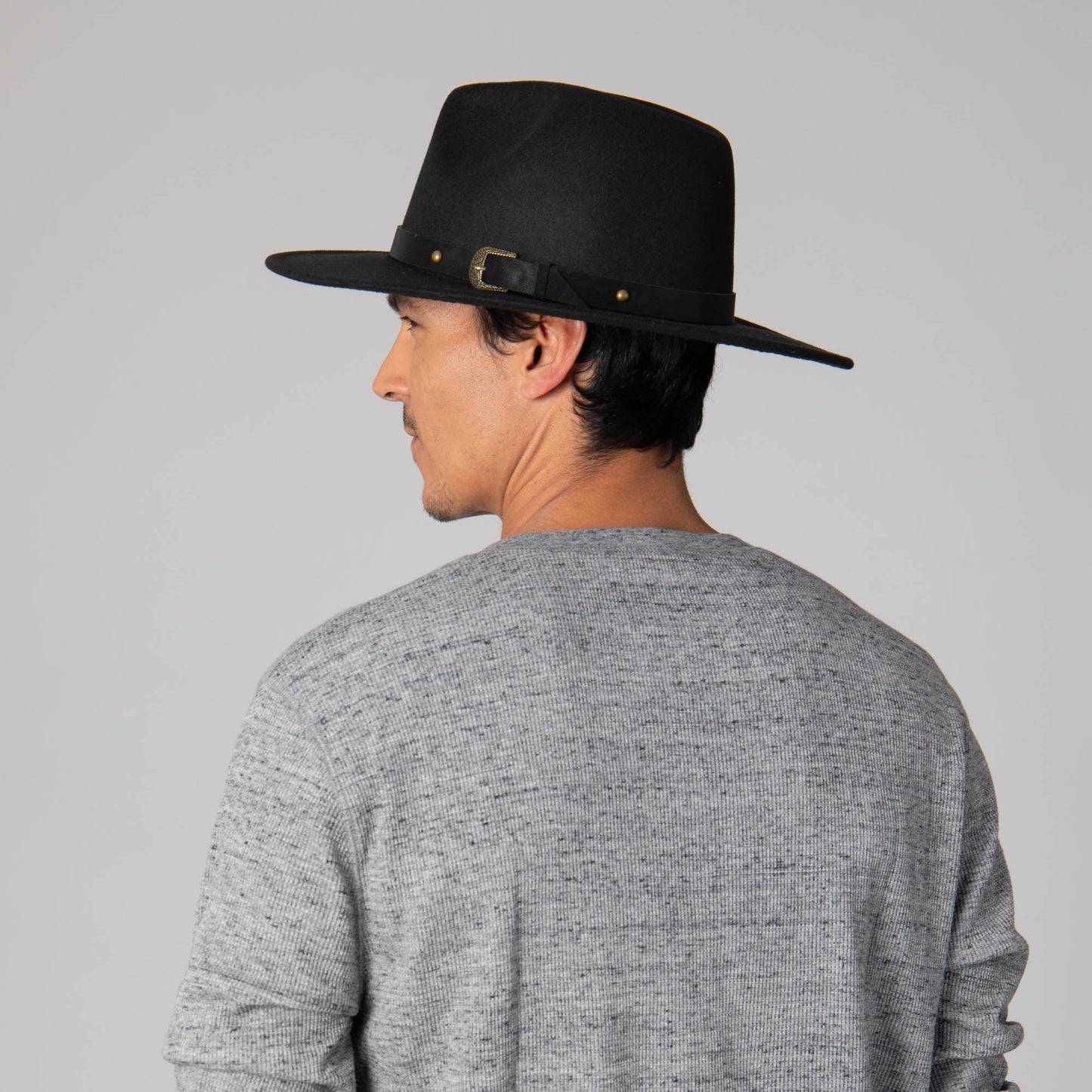 Faux Felt Fedora with Faux Leather Western Buckle Band