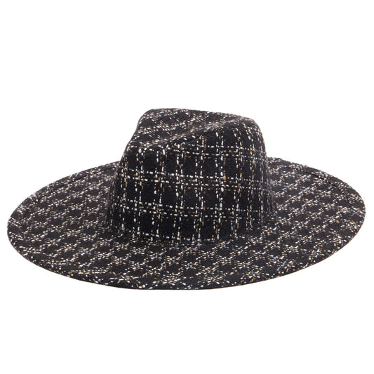 Aria - Wide Brim Fedora with Textured Mixed Tweed Fabric