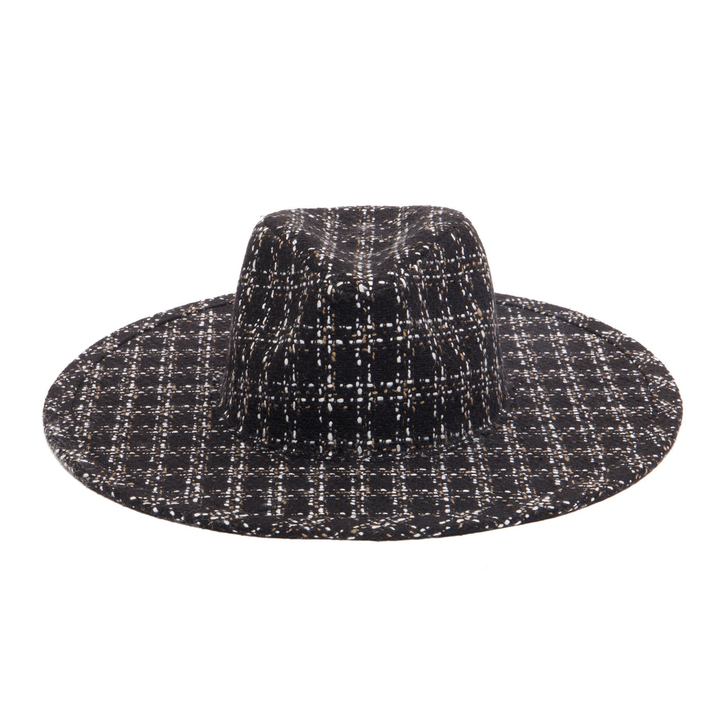 Aria - Wide Brim Fedora with Textured Mixed Tweed Fabric