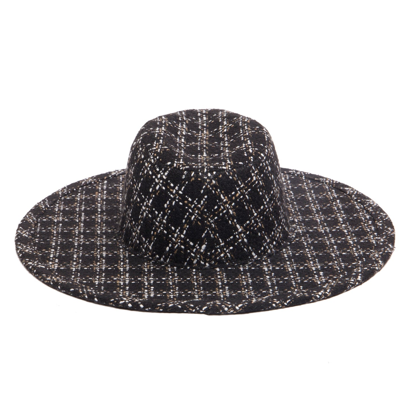 Aria - Wide Brim Fedora with Textured Mixed Tweed Fabric