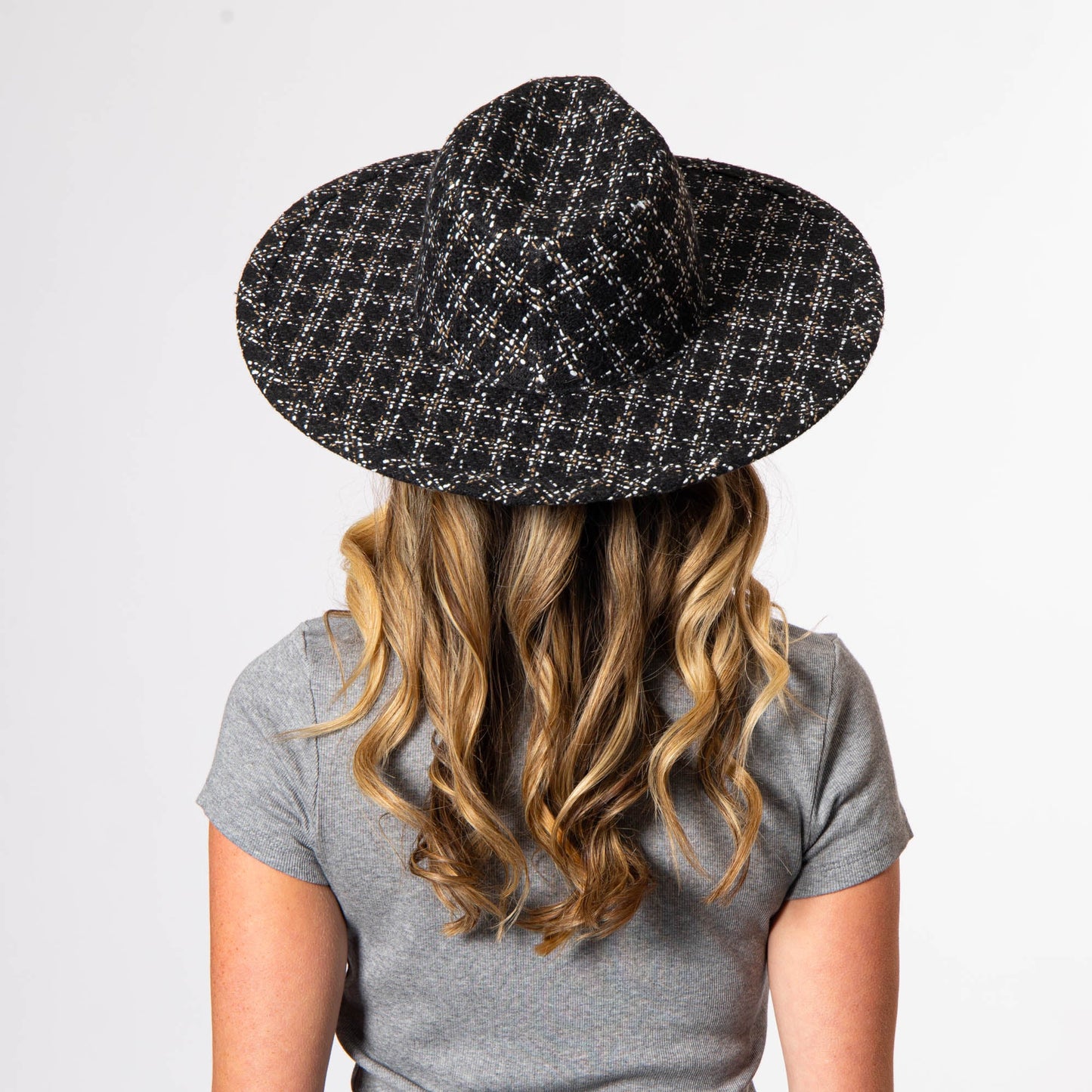 Aria - Wide Brim Fedora with Textured Mixed Tweed Fabric