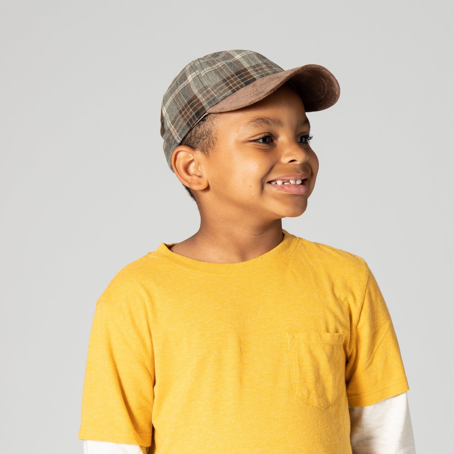 Kid's Plaid Cap With Faux Suede Brim