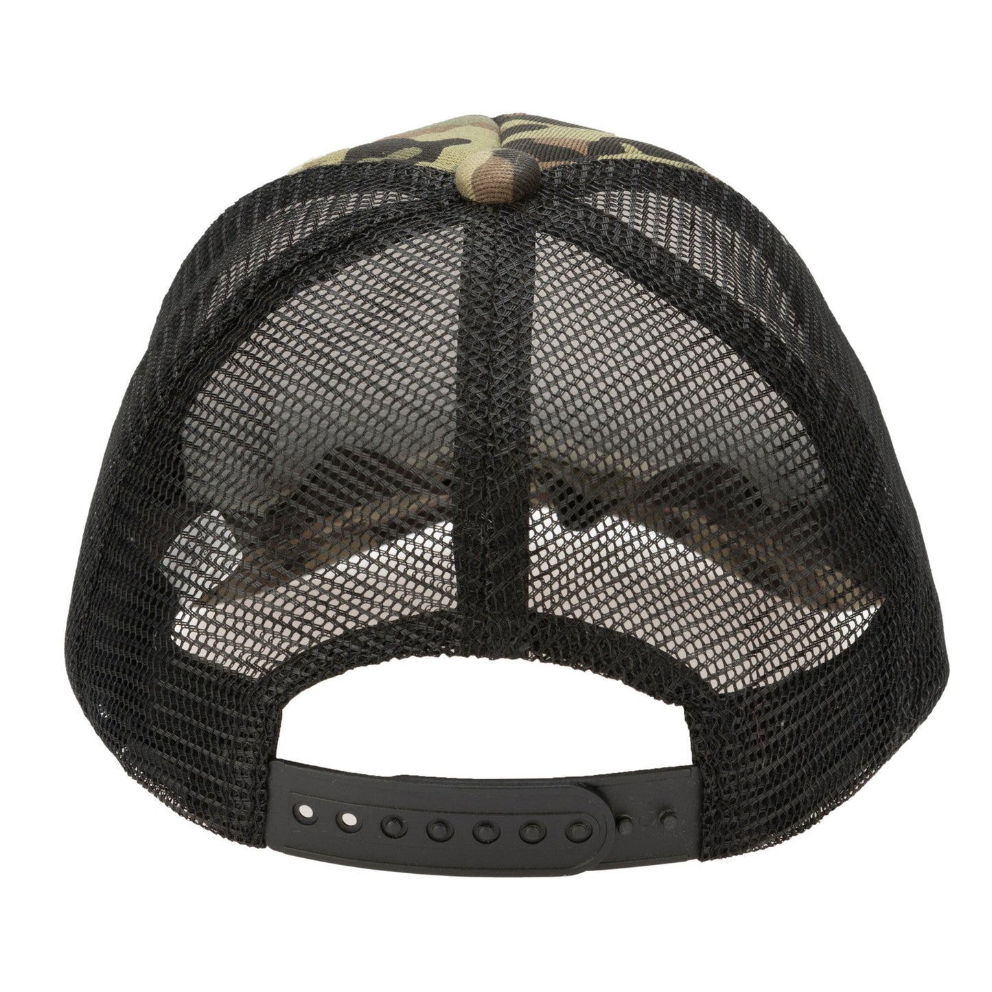 Camo Cut & Sew Trucker Hat with All Over Camo Print and Mesh Backing