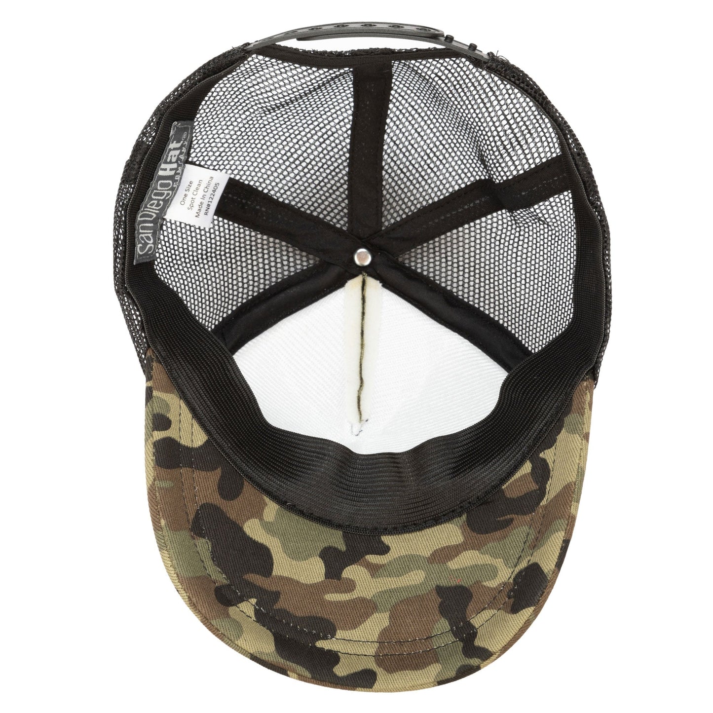 Camo Cut & Sew Trucker Hat with All Over Camo Print and Mesh Backing