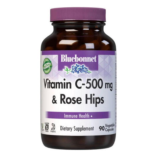 Bluebonnet Kosher Vitamin C-500 mg Plus Rose Hips 90 Vegetable Capsules