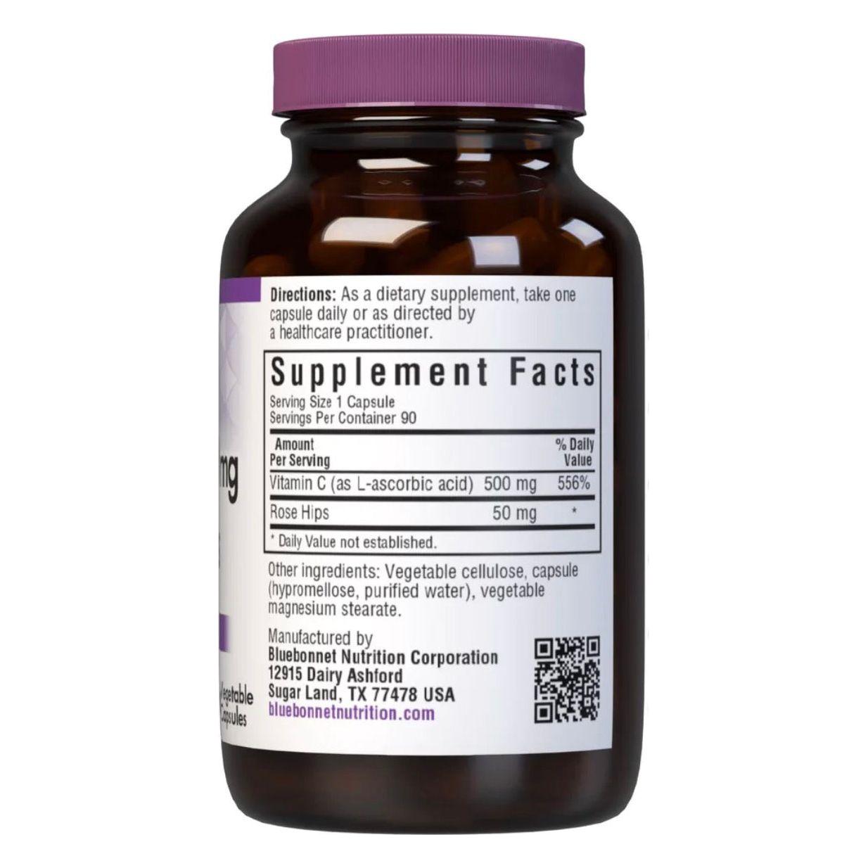 Bluebonnet Kosher Vitamin C-500 mg Plus Rose Hips 90 Vegetable Capsules