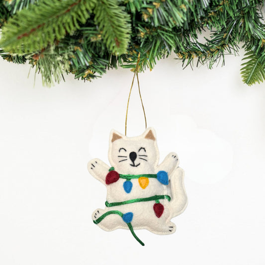 Tangled in Lights Cat Ornament