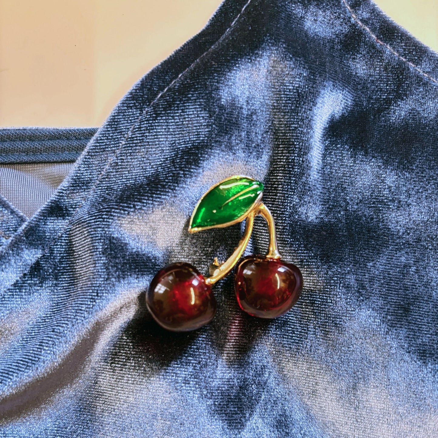 Cheeky Cherries Brooch | 1.45" Wide Pin in Metal Alloy with Gold Finish